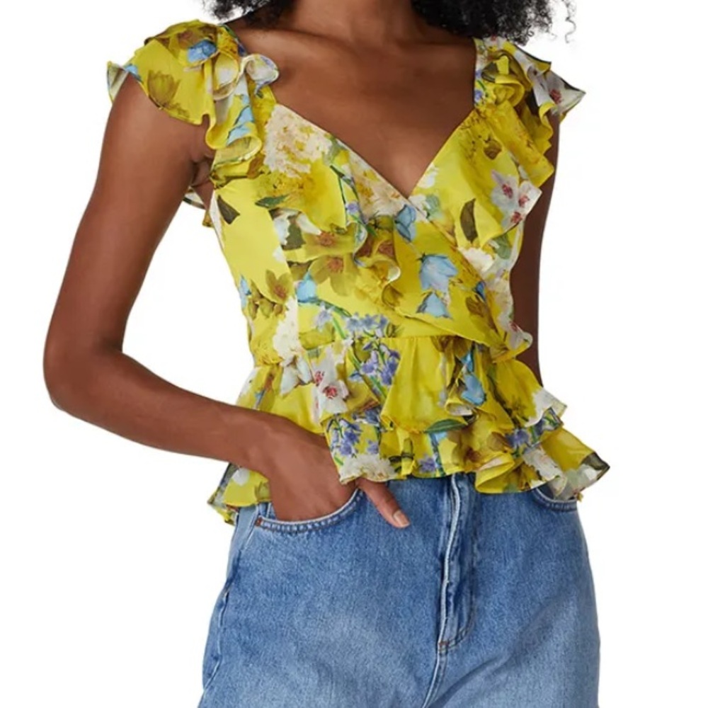 Marissa Webb Blouse Yellow Floral Ruffle Top - Picture 6 of 8